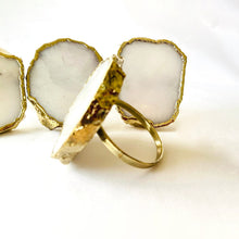 Load image into Gallery viewer, THE AKASHA handcrafted white agate napkin ring set in gold finish side detail — LUXUL COLLECTIVE