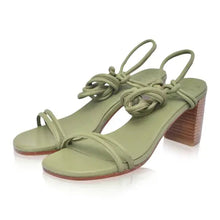 Load image into Gallery viewer, THE ARYA handcrafted leather block heel wrap sandal in olive green— LUXUL COLLECTIVE