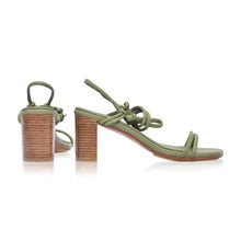 Load image into Gallery viewer, THE ARYA handcrafted leather block heel wrap sandal in olive green back view — LUXUL COLLECTIVE