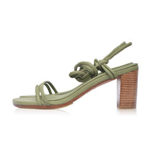 Load image into Gallery viewer, THE ARYA handcrafted leather block heel wrap sandal in olive green side view — LUXUL COLLECTIVE