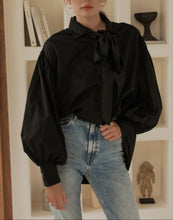 Load image into Gallery viewer, THE BAYU organic cotton balloon sleeve shirt in black — LUXUL COLLECTIVE