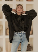 Load image into Gallery viewer, THE BAYU organic cotton balloon sleeve shirt in black 1 — LUXUL COLLECTIVE