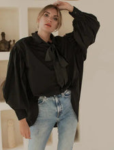 Load image into Gallery viewer, THE BAYU organic cotton balloon sleeve shirt in black 2 — LUXUL COLLECTIVE
