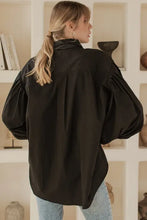 Load image into Gallery viewer, THE BAYU organic cotton balloon sleeve shirt in black back view — LUXUL COLLECTIVE