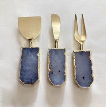 Load image into Gallery viewer, THE CHANDRA handcrafted ink blue agate cheese knife set in Gold — LUXUL COLLECTIVE