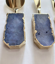 Load image into Gallery viewer, THE CHANDRA handcrafted ink blue agate cheese knife set in Gold agate detail — LUXUL COLLECTIVE