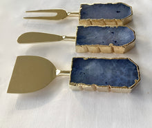 Load image into Gallery viewer, THE CHANDRA handcrafted ink blue agate cheese knife set in Gold side view — LUXUL COLLECTIVE