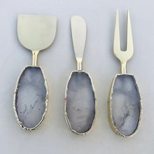 Load image into Gallery viewer, THE DIYA handcrafted agate quartz cheese knife set in silver finish — LUXUL COLLECTIVE