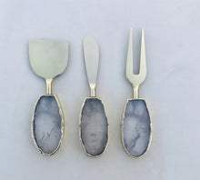 Load image into Gallery viewer, THE DIYA handcrafted agate quartz cheese knife set in silver finish collection— LUXUL COLLECTIVE