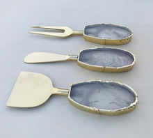 Load image into Gallery viewer, THE DIYA handcrafted agate quartz cheese knife set in silver finish, side view— LUXUL COLLECTIVE