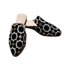 Load image into Gallery viewer, THE NOUR handcrafted Moroccan leather slipper in black — LUXUL COLLECTIVE