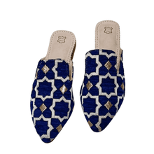 Load image into Gallery viewer, THE NOUR handcrafted Moroccan leather slipper in blue — LUXUL COLLECTIVE