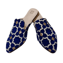 Load image into Gallery viewer, THE NOUR handcrafted Moroccan leather slipper in blue — LUXUL COLLECTIVE