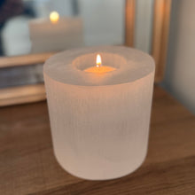 Load image into Gallery viewer, THE NURA handcrafted Saharan selenite votive candle holder — LUXUL COLLECTIVE