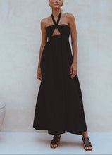 Load image into Gallery viewer, THE RATIH organic linen halter maxi dress in black 1  — LUXUL COLLECTIVE