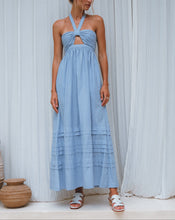 Load image into Gallery viewer, THE RATIH organic linen halter maxi dress in crystal blue — LUXUL COLLECTIVE