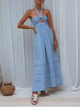 Load image into Gallery viewer, THE RATIH organic linen halter maxi dress in crystal blue 2 — LUXUL COLLECTIVE