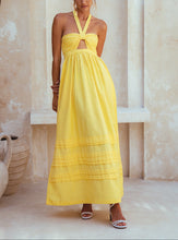 Load image into Gallery viewer, THE RATIH organic linen halter maxi dress in pineapple — LUXUL COLLECTIVE