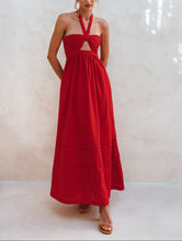 Load image into Gallery viewer, THE RATIH organic linen halter maxi dress in red — LUXUL COLLECTIVE