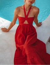 Load image into Gallery viewer, THE RATIH organic linen halter maxi dress in red 1 — LUXUL COLLECTIVE
