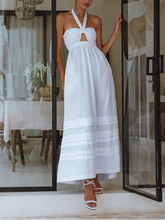 Load image into Gallery viewer, THE RATIH organic linen halter maxi dress in white 1 — LUXUL COLLECTIVE