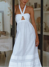 Load image into Gallery viewer, THE RATIH organic linen halter maxi dress in white 2 — LUXUL COLLECTIVE