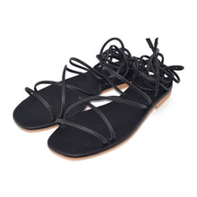 Load image into Gallery viewer, THE TARA handcrafted leather strappy sandal in black — LUXUL COLLECTIVE