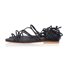 Load image into Gallery viewer, THE TARA handcrafted leather strappy sandal in black side view — LUXUL COLLECTIVE