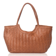 Load image into Gallery viewer, THE JALA handwoven leather tote in Vintage Camel— LUXUL COLLECTIVE