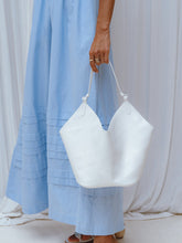 Load image into Gallery viewer, The Padma leather tote in White, model 2— LUXUL COLLECTIVE 