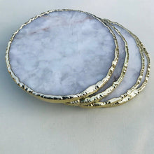 Load image into Gallery viewer, THE AKASHA · Round Coaster Set Handcrafted White Agate Coasters · India