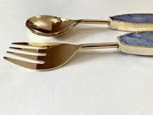 Load image into Gallery viewer, THE SHASHI Handcrafted Ink Blue Agate Salad Servers · India