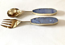 Load image into Gallery viewer, THE SHASHI Handcrafted Ink Blue Agate Salad Servers · India