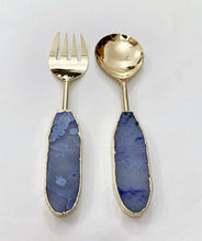 Load image into Gallery viewer, THE SHASHI Handcrafted Ink Blue Agate Salad Servers · India