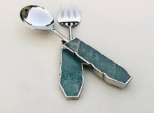 Load image into Gallery viewer, THE VANA · Handcrafted Green Agate Salad Server Set · India