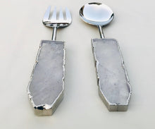 Load image into Gallery viewer, THE AKASHA · Handcrafted Clear Quartz Agate Salad Server Set · India