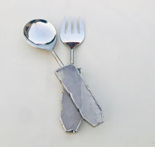 Load image into Gallery viewer, THE AKASHA · Handcrafted Clear Quartz Agate Salad Server Set · India