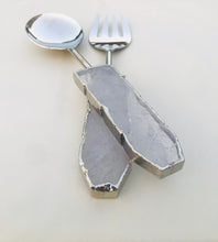 Load image into Gallery viewer, THE AKASHA · Handcrafted Clear Quartz Agate Salad Server Set · India