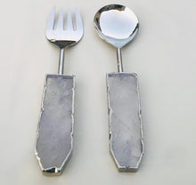 Load image into Gallery viewer, THE AKASHA · Handcrafted Clear Quartz Agate Salad Server Set · India