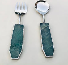 Load image into Gallery viewer, THE VANA · Handcrafted Green Agate Salad Server Set · India
