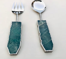 Load image into Gallery viewer, THE VANA · Handcrafted Green Agate Salad Server Set · India