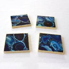 Load image into Gallery viewer, THE NEEL handcrafted blue agate coaster set of 4 in gold finish top view — LUXUL COLLECTIVE