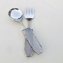 Load image into Gallery viewer, THE AKASHA — handcrafted quartz agate salad servers angled view — LUXUL COLLECTIVE