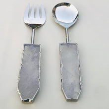 Load image into Gallery viewer, THE AKASHA — handcrafted clear quartz salad server set standing — LUXUL COLLECTIVE