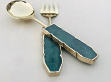Load image into Gallery viewer, THE VANA · Handcrafted Green Agate Salad Server Set · India