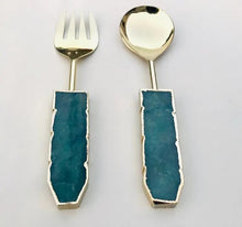 Load image into Gallery viewer, THE VANA · Handcrafted Green Agate Salad Server Set · India