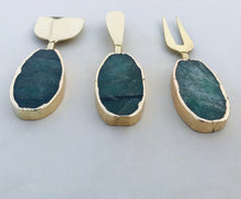 Load image into Gallery viewer, THE VANA handcrafted green agate cheese knife handles showing natural stone variation — LUXUL COLLECTIVE
