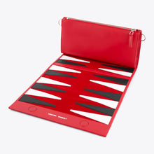 Load image into Gallery viewer, Close detail of red leather grain backgammon board - THE L'BAG GAMMON ROSSO, by L'Eterna Vacanza  — LUXUL COLLECTIVE