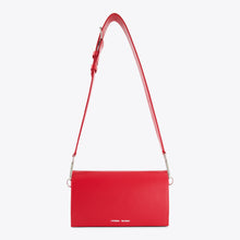 Load image into Gallery viewer, L'Eterna Vacanza red leather bag in side profile, strap extended -THE L'BAG GAMMON ROSSO - LUXUL COLLECTIVE