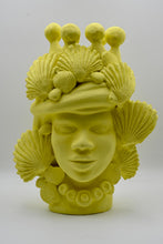 Load image into Gallery viewer, Ceramic sculpture of a woman crowned in hand-shaped scallop shells, front view — THE GODDESS by OVO — LUXUL COLLECTIVE